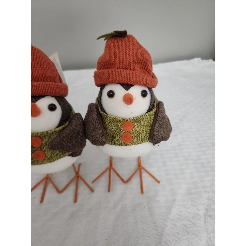Set of 2 Target Wondershop Fall Harvest Fabric Bird Figurines Orange Knit Hat